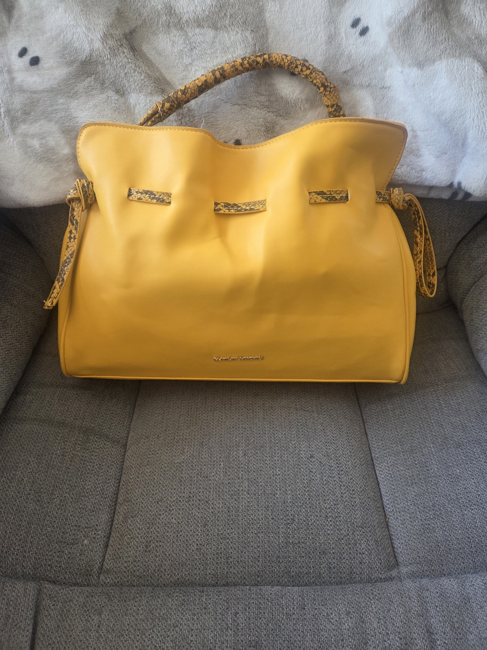 Badgley Mischka Yellow Tote with Snake-Print Trim